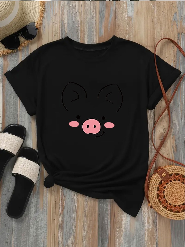 Summer Clothing Images - Женская футболка с милым изображением поросенка