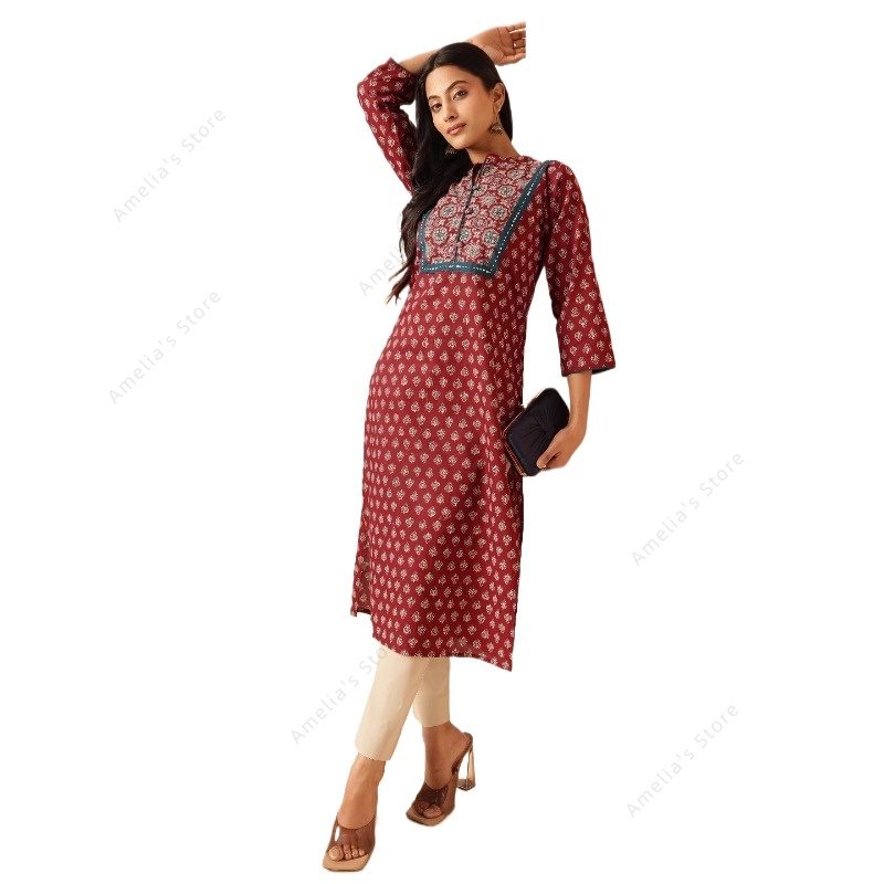 Summer Clothing India - Весенне-летняя женская этническая туника-курта с цветочным