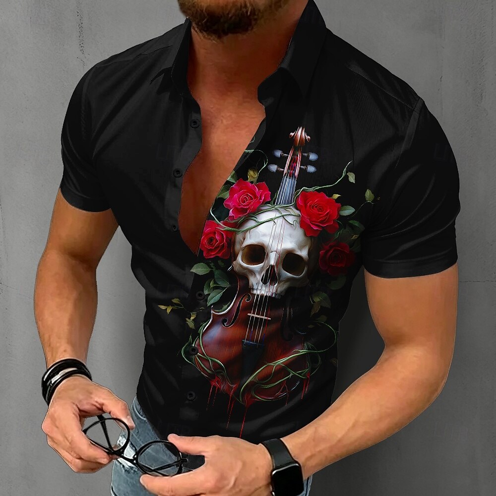 Summer Rose Clothing - Мужская готическая рубашка с коротким рукавом,