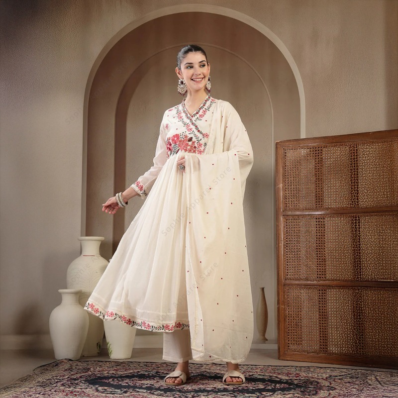Summer Clothing India - Белый хлопковый комплект Анаркали с брюками