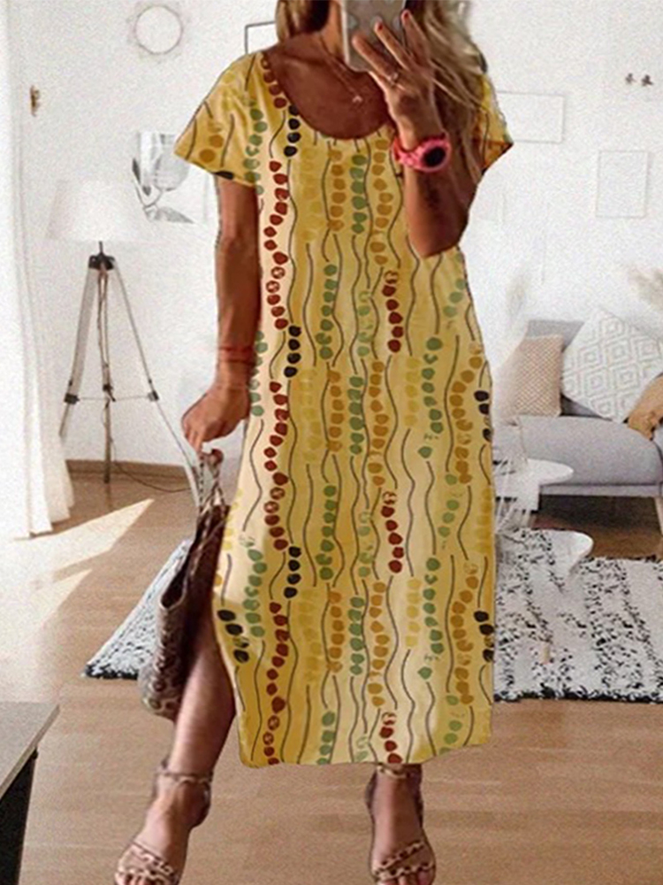 Summer Clothing For Older Women - Желтое платье миди с принтом больших