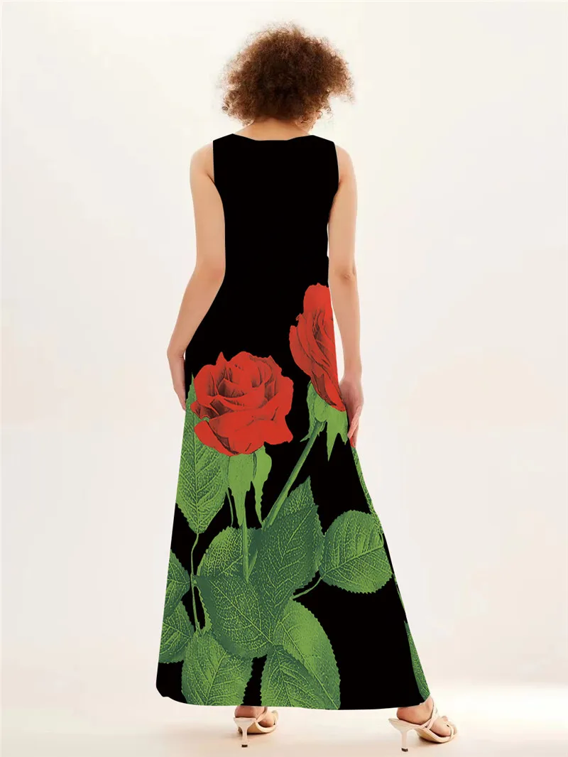 Длинное платье с принтом красн – обзор и цена Summer Rose Clothing