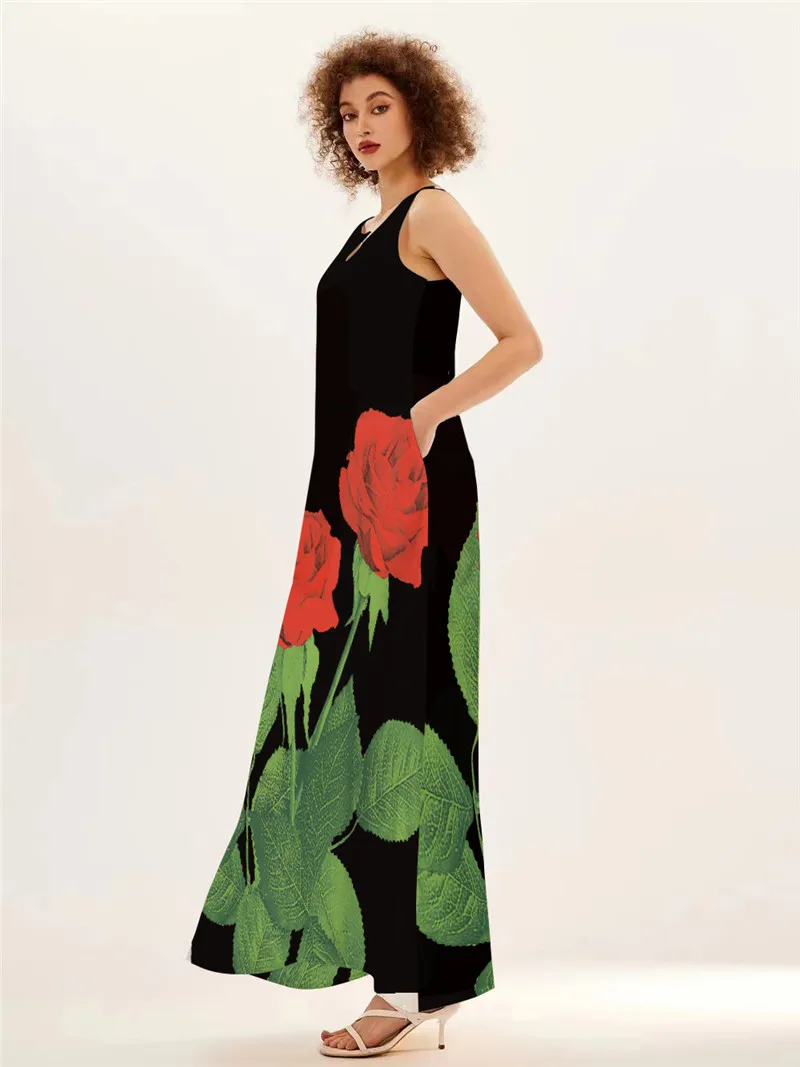 Длинное платье с принтом красн – обзор и цена Summer Rose Clothing